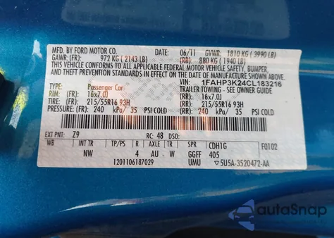 2012 Ford Focus Se из США, поврежденный, VIN 1FAHP3K24CL183216